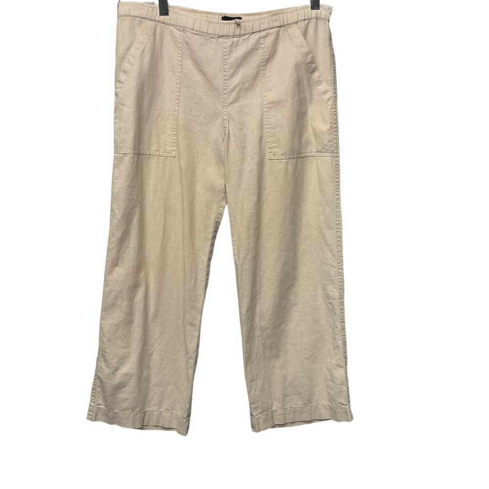 J. Crew Women's Linen Cotton Ankle Pants Size XS Beige‎ Pull On Wide Leg